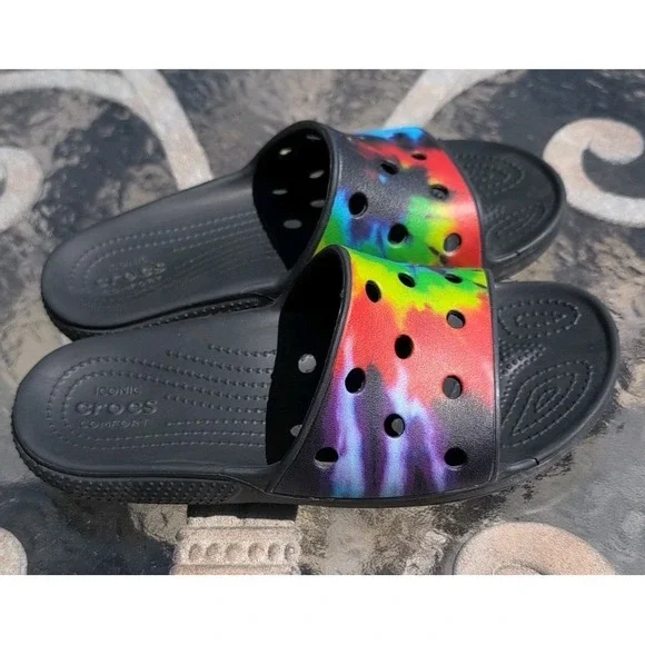 Crocs Classic Slide  Mens 5 Tie Dye Multicolor Comfort Slip Ons Casual Women's 7 - Picture 4 of 6